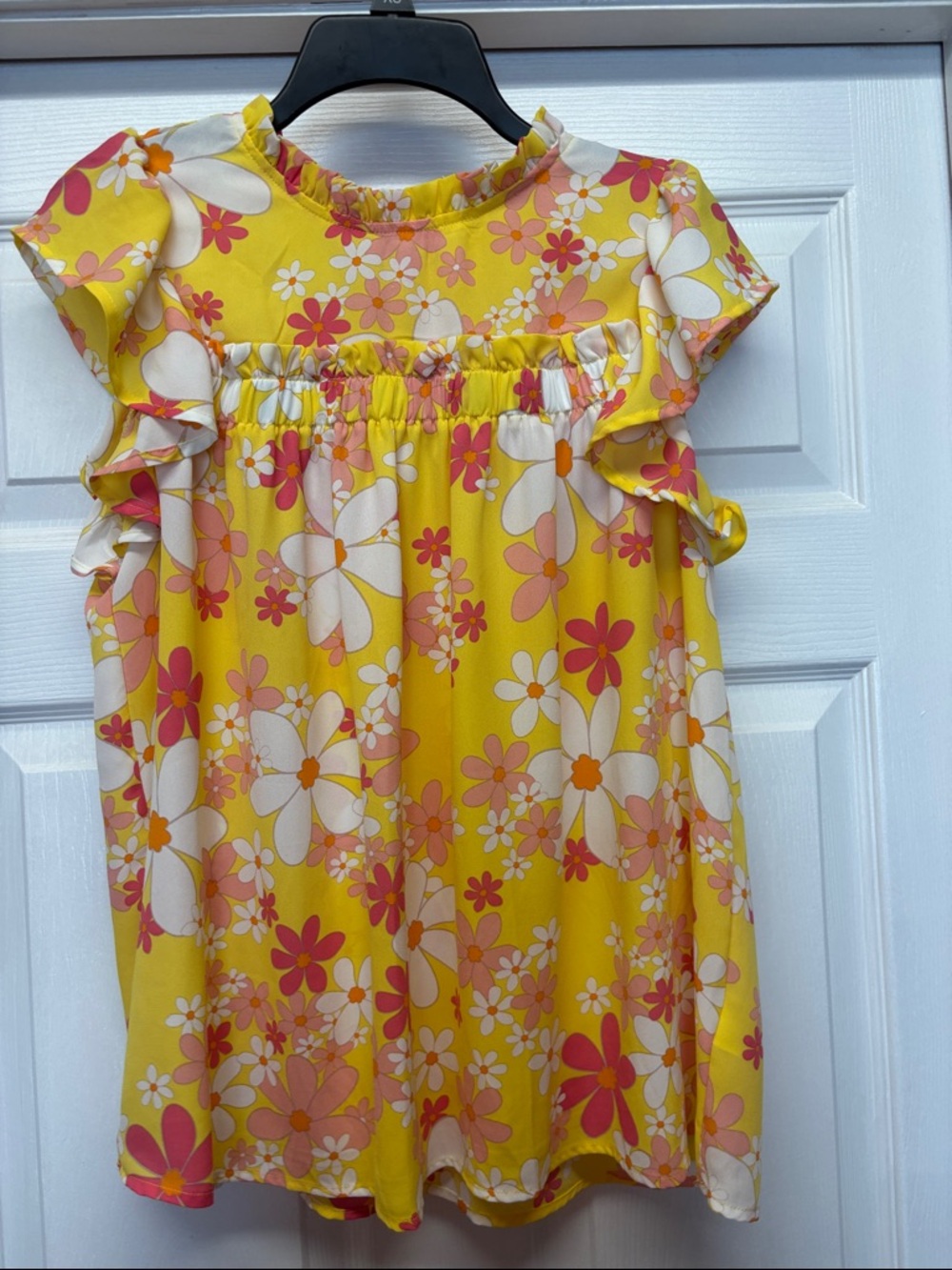 Emily Wonder Bright Yellow Floral Ruffled Sleeve Blouse Medium